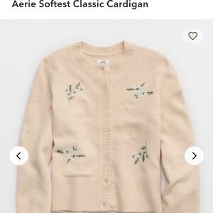 Aerie Cozy Embroidered Cardigan - Cream
